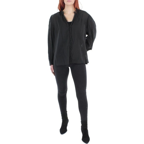 Anthropologie We are Sundays Cora Sheer Gauze/Cotton Blouse Black L MSRP $172.00 - Picture 4 of 6